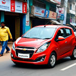 **

A compact Chevrolet Spark parked on a busy city street in India, fully clothed pedestrians walking by, appropriate attire, safe for work, perfect anatomy, natural proportions, daytime, realistic photography, high quality, professional, modest, family-friendly.

**