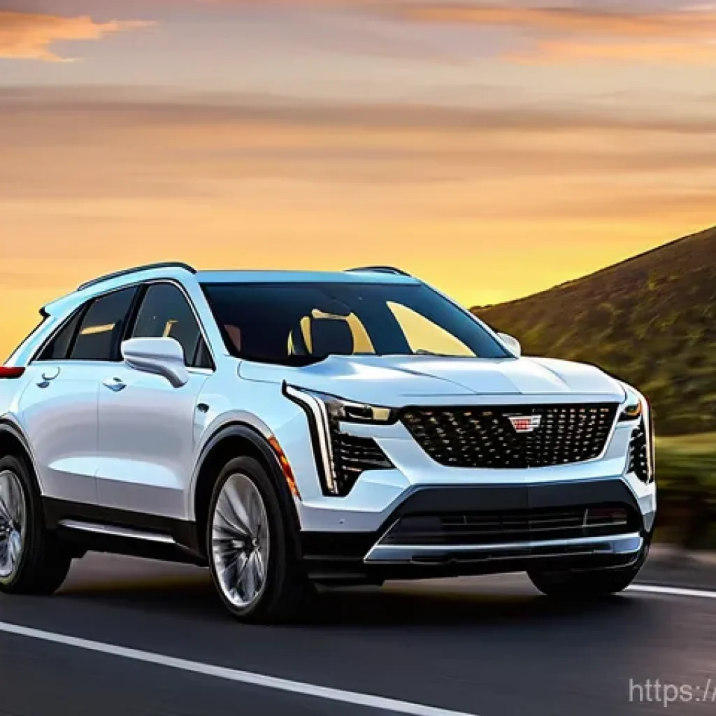 지엠 캐딜락 XT4의 최신 디자인 리뷰 - **Prompt: "A sleek and dynamic front-three-quarter view of the 2024 Cadillac XT4, showcasing its bol...