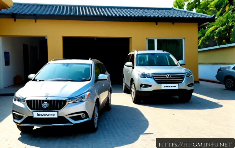 지엠 쉐보레 말리부와 쉐보레 이쿼녹스 차이 - Photorealistic side-by-side vehicle comparison in a clean modern dealership courtyard, a sleek midsi...